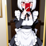 【エロ画像】白髪外ハネボブ貧乳長身×鏡越し_AI_アニメエロ画像