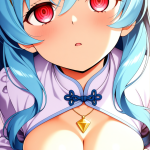 【エロ画像】青髪セミロング貧乳小柄×パイズリ_AI_アニメエロ画像