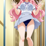 【エロ画像】桜色ウェーブロングスレンダー×ガラスおっぱい押し付け_AI_アニメエロ画像