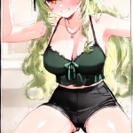 【エロ画像】緑髪ウェーブロング巨乳×潮吹き_AI_アニメエロ画像