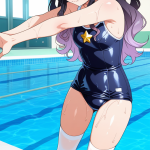 【エロ画像】ピンク金髪セミロング巨乳×スクール水着_AI_アニメエロ画像