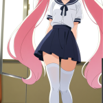 【エロ画像】ピンク髪ツインテールスレンダー×ニーソ・絶対領域_AI_アニメエロ画像