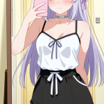 【エロ画像】ピンク髪ロング巨乳スレンダー×鏡越し_AI_アニメエロ画像