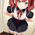 【エロ画像】赤髪ツインテール巨乳メイド×美少女エロ_AI_アニメエロ画像