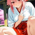 【エロ画像】桜色ハーフアップ筋肉質巫女×おしっこ・放尿_AI_アニメエロ画像