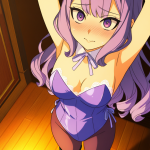 【エロ画像】紫髪セミロング長身スレンダー×手縛り・拘束_AI_アニメエロ画像