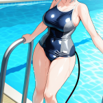 【エロ画像】銀髪サイドテール巨乳むっちり×スクール水着_AI_アニメエロ画像