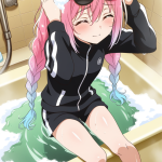 【エロ画像】グラデーションツインおさげむっ×お風呂・入浴_AI_アニメエロ画像