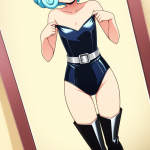 【エロ画像】水色内巻きセミロング貧乳長身×鏡越し_AI_アニメエロ画像