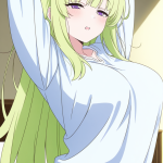 【エロ画像】ライム色ロング巨乳×寝起き・パジャマ_AI_アニメエロ画像