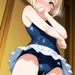 【エロ画像】金髪刈り上げショート貧乳×おしっこ・放尿_AI_アニメエロ画像