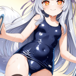 【エロ画像】グレーセミロングむっちり小柄×スクール水着_AI_アニメエロ画像