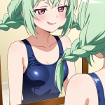 【エロ画像】緑髪ツインおさげ貧乳×鏡越し_AI_アニメエロ画像