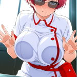 【エロ画像】ピンクグラデーション髪むっちり×ガラスおっぱい押し付け_AI_アニメエロ画像