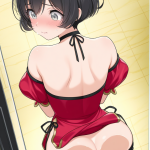 【エロ画像】赤髪くせ毛ショートグラマラス×ガラスお尻押し付け_AI_アニメエロ画像