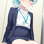 【エロ画像】水色髪ポニーテール貧乳小柄×貧乳・微乳_AI_アニメエロ画像