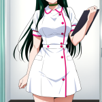 【エロ画像】深緑ロングスポーティー美少女×ナース服_AI_アニメエロ画像