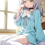 【エロ画像】銀髪サイドテールロリ×寝起き・パジャマ_AI_アニメエロ画像