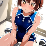 【エロ画像】黒青グラデーションショート筋肉×潮吹き_AI_アニメエロ画像