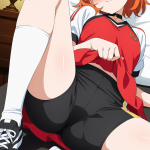 【エロ画像】オレンジ髪サイドテール背高スレ×くぱぁ・大開脚_AI_アニメエロ画像