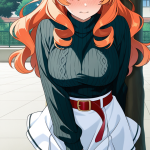 【エロ画像】オレンジセミロング巨乳×野外露出_AI_アニメエロ画像