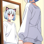 【エロ画像】水色ボブ貧乳小柄×鏡越し_AI_アニメエロ画像