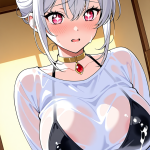 【エロ画像】銀髪アップスタイル巨乳×授乳・母乳_AI_アニメエロ画像