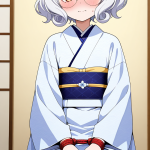 【エロ画像】白髪内巻きセミロング貧乳小柄×手縛り・拘束_AI_アニメエロ画像