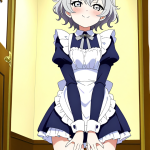 【エロ画像】銀髪くせ毛ショートむっちり×メイド服_AI_アニメエロ画像