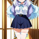 【エロ画像】青髪お団子ふんわりむっちり×ニーソ・絶対領域_AI_アニメエロ画像