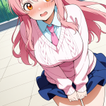 【エロ画像】ピンク髪ハーフアップグラマラス×野外露出_AI_アニメエロ画像