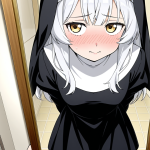 【エロ画像】白髪内巻きセミロング長身貧乳×鏡越し_AI_アニメエロ画像