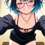 【エロ画像】黒青グラデーション団子巨乳×貧乳・微乳_AI_アニメエロ画像