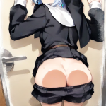 【エロ画像】青髪サイドテール巨乳眼鏡×ガラスお尻押し付け_AI_アニメエロ画像