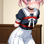 【エロ画像】桜色お団子ヘア細身長身×縛り・拘束_AI_アニメエロ画像