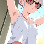 【エロ画像】銀髪アップスタイルグラマラス×貧乳・微乳_AI_アニメエロ画像