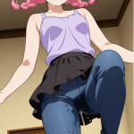 【エロ画像】マゼンタツインおさげ細身長身×おしっこ・放尿_AI_アニメエロ画像