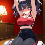 【エロ画像】赤髪ツインテールグラマラス×手縛り・拘束_AI_アニメエロ画像