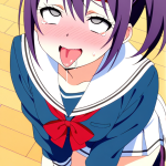 【エロ画像】紫髪サイドポニー巨乳×アヘ顔・イキ顔_AI_アニメエロ画像