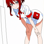【エロ画像】赤髪アップスタイル細身長身×ナース服_AI_アニメエロ画像