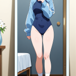 【エロ画像】黒髪サイドテールグラマラス×鏡越し_AI_アニメエロ画像