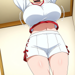 【エロ画像】緑髪ショート筋肉質巫女×巨乳・爆乳_AI_アニメエロ画像