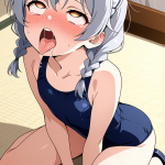 【エロ画像】グレー髪ツインおさげ長身貧乳×アヘ顔・イキ顔_AI_アニメエロ画像