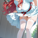 【エロ画像】赤髪ハーフアップ巨乳×野外露出_AI_アニメエロ画像