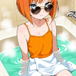 【エロ画像】オレンジ髪外ハネボブ貧乳小柄×お風呂・入浴_AI_アニメエロ画像