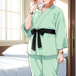 【エロ画像】オレンジお団子むっちり×寝起き・パジャマ_AI_アニメエロ画像