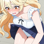 【エロ画像】金髪サイドテール巨乳×野外露出_AI_アニメエロ画像