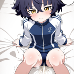 【エロ画像】青髪くせ毛ショート長身貧乳×潮吹き_AI_アニメエロ画像