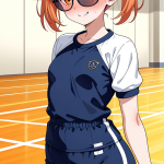 【エロ画像】ピンク髪刈り上げショート巨乳×体操服・ブルマ_AI_アニメエロ画像
