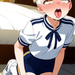 【エロ画像】白髪刈り上げショート長身貧乳×アヘ顔・イキ顔_AI_アニメエロ画像